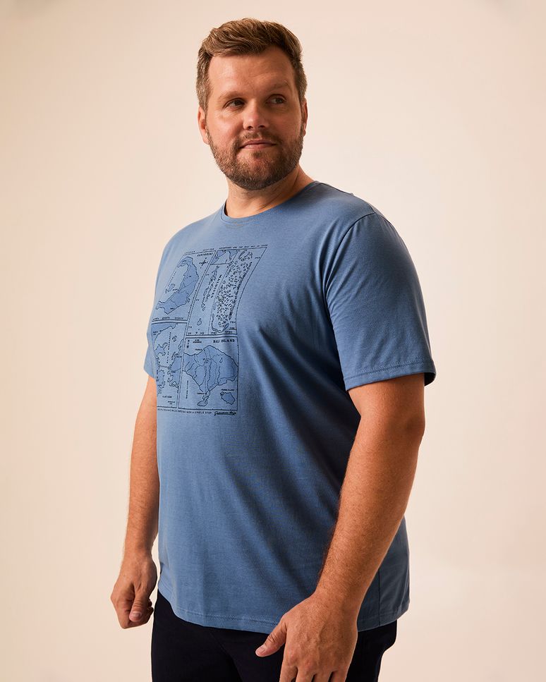Camiseta Masculina Plus Size Design Estampa Frontal Em Algodão Pima