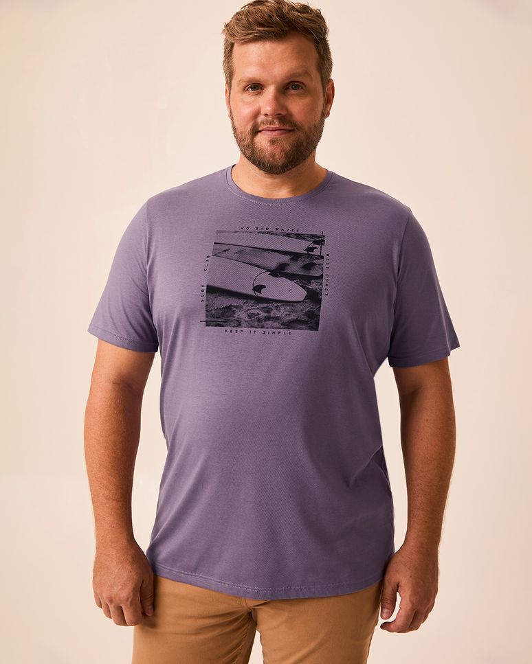 Camiseta Masculina Plus Size Design Estampa Frontal Em Algodão Pima