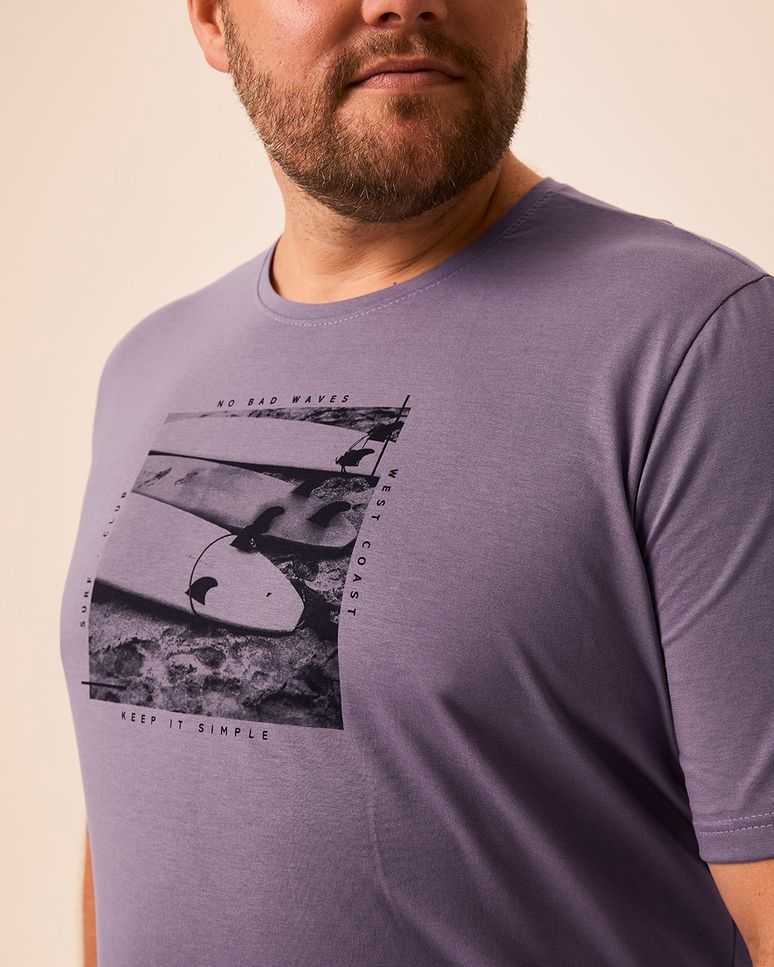Camiseta Masculina Plus Size Design Estampa Frontal Em Algodão Pima