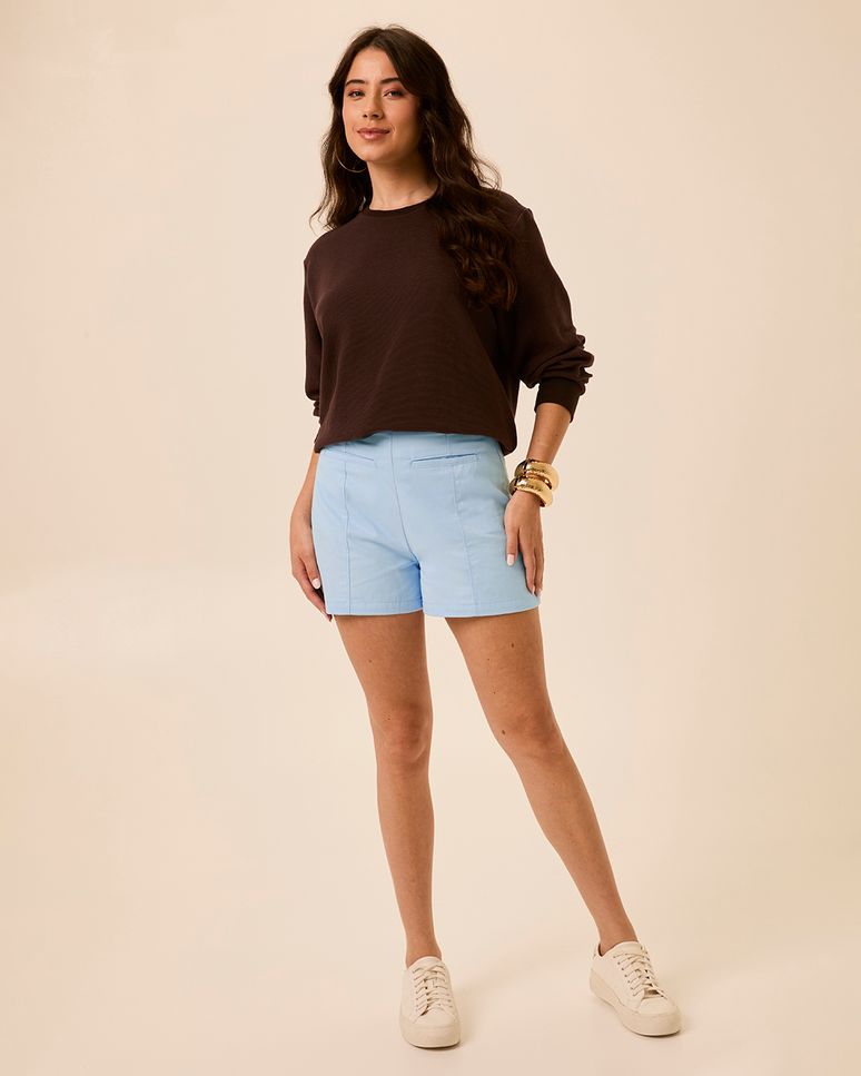 Shorts Alfaiataria Feminino Bolso Frontal Embutido Em Tecido Acetinado