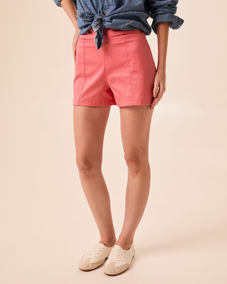 Shorts Alfaiataria Feminino Bolso Frontal Embutido Em Tecido Acetinado