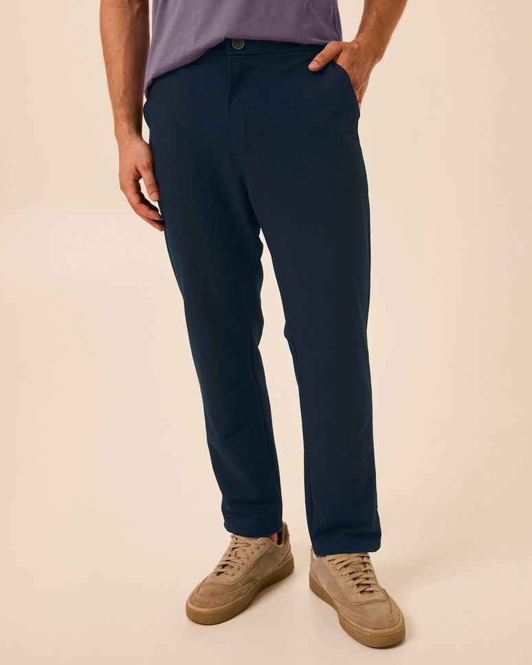Calça Masculina Slim Bolso Costas Em Moletom Piquet
