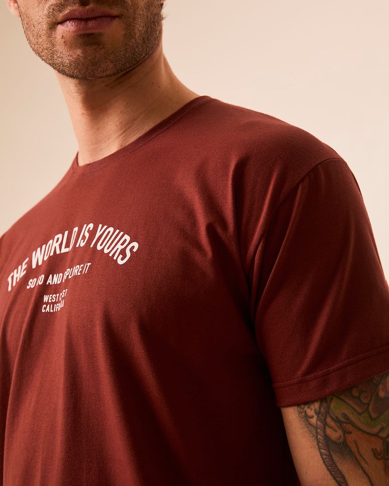 Camiseta Masculina Regular Design Estampa Frontal Em Algodão Pima