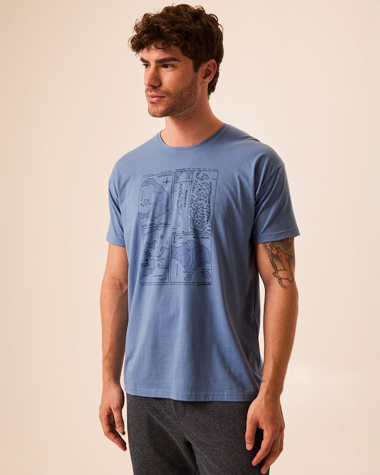 Camiseta Masculina Regular Design Estampa Frontal Em Algodão Pima