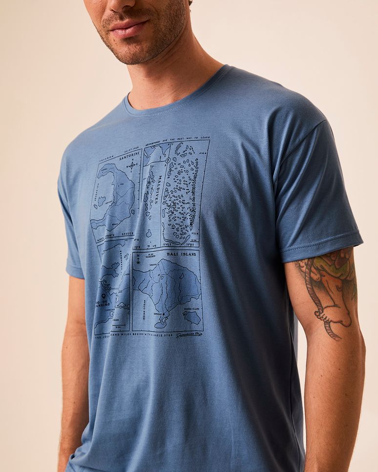 Camiseta Masculina Regular Design Estampa Frontal Em Algodão Pima