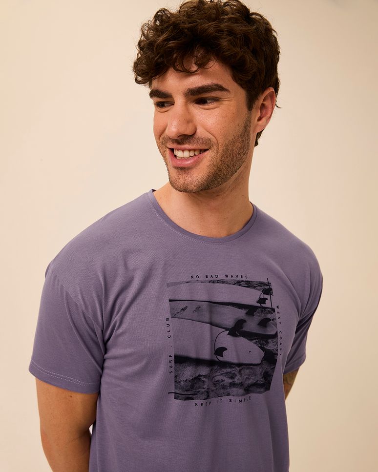 Camiseta Masculina Regular Design Estampa Frontal Em Algodão Pima