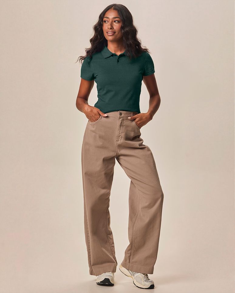 Camisa Polo Básica Feminina Com Peitilho Em Piquet Stretch