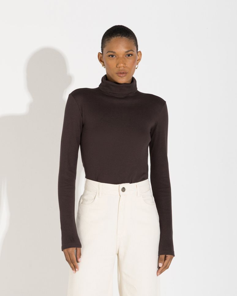 Blusa Canelado Algodão Gola Rolê Feminina