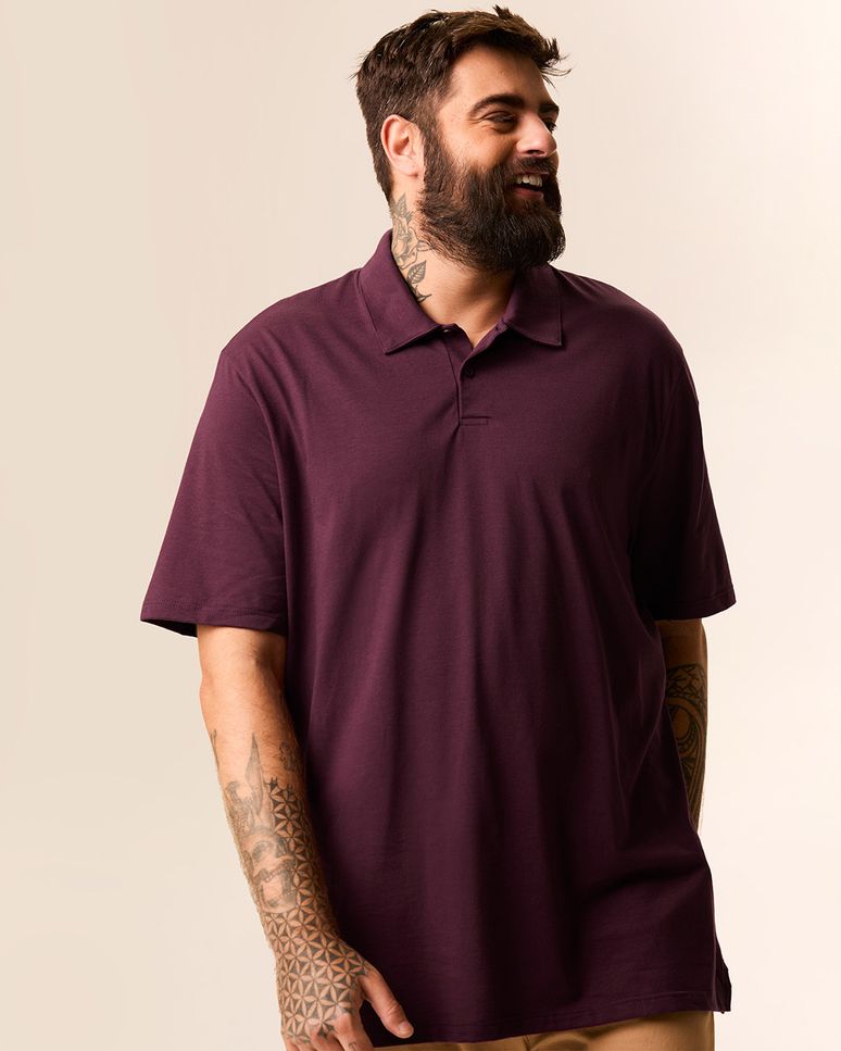 Camisa Polo Masculina Plus Size Abertura Lateral Em Malha Texturizada
