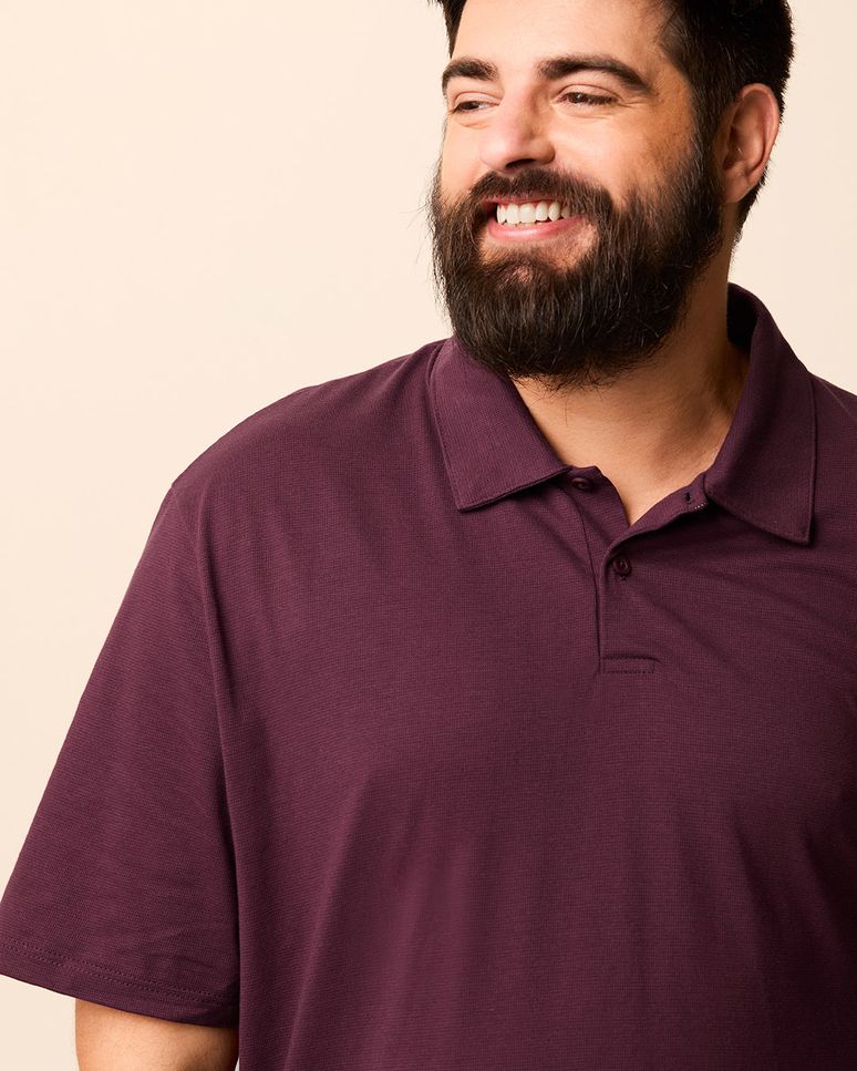 Camisa Polo Masculina Plus Size Abertura Lateral Em Malha Texturizada