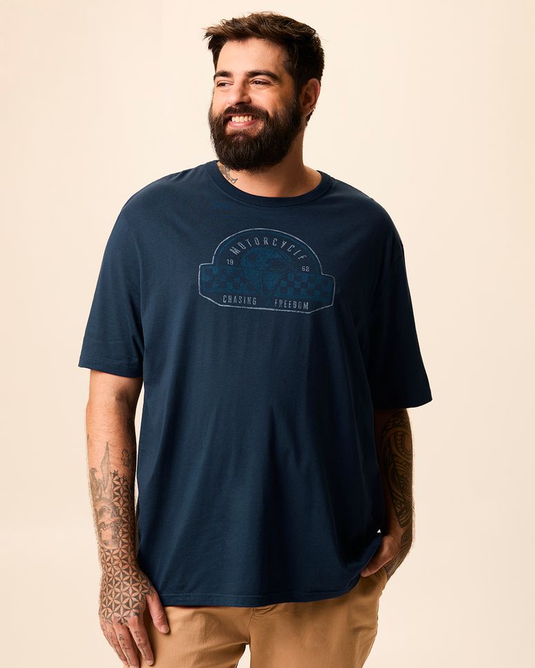 Camiseta Masculina Plus Size Regular Motorcycle Em Algodão