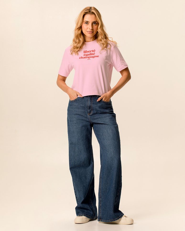 Camiseta Feminina Box Larga Liberté Ègalité Champagne Em Algodão