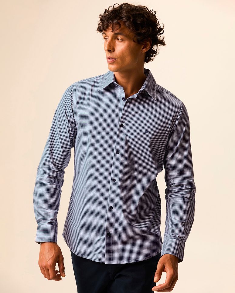 Camisa Masculina Slim Manga Longa Em Algodão Com Elastano