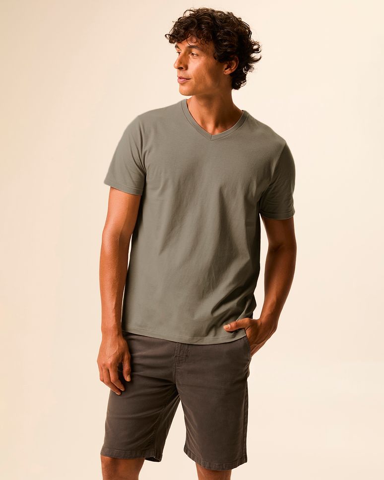 Camiseta Básica Masculina Gola V Em Algodão