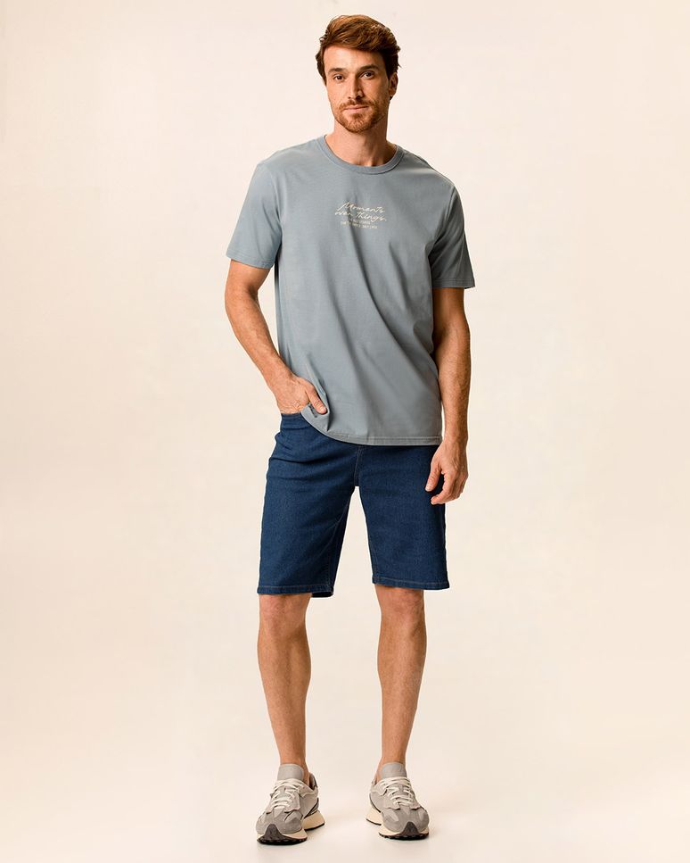 Bermuda Masculina Tradicional Cintura Média Em Jeans Com Elastano