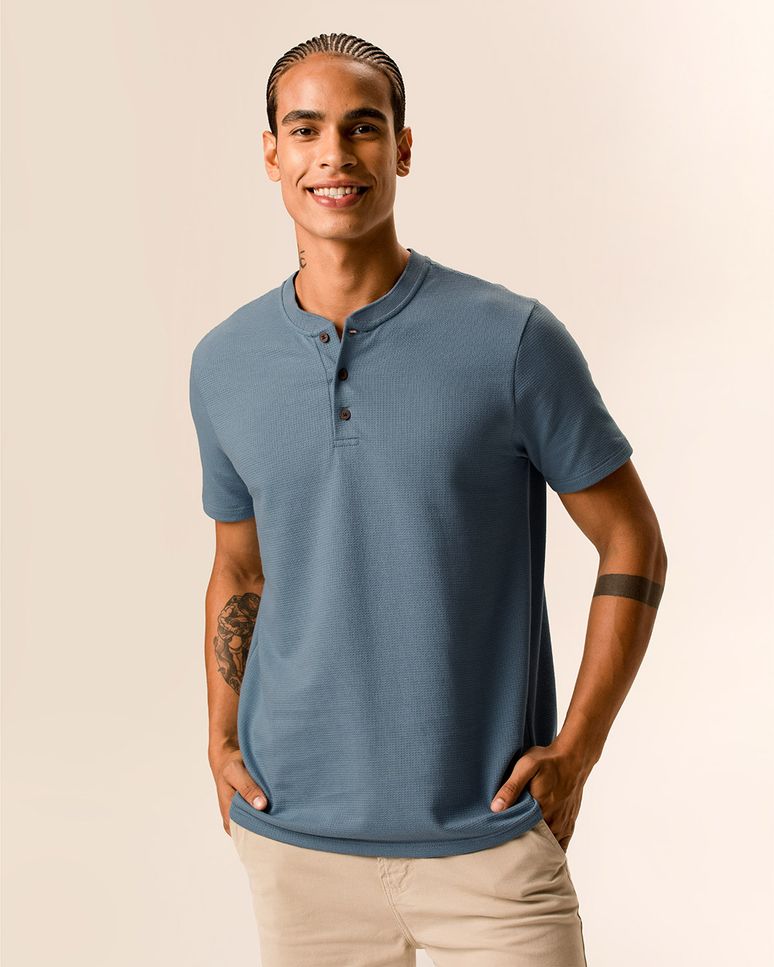 Camiseta Masculina Slim Gola Padre Em Malha Texturizada