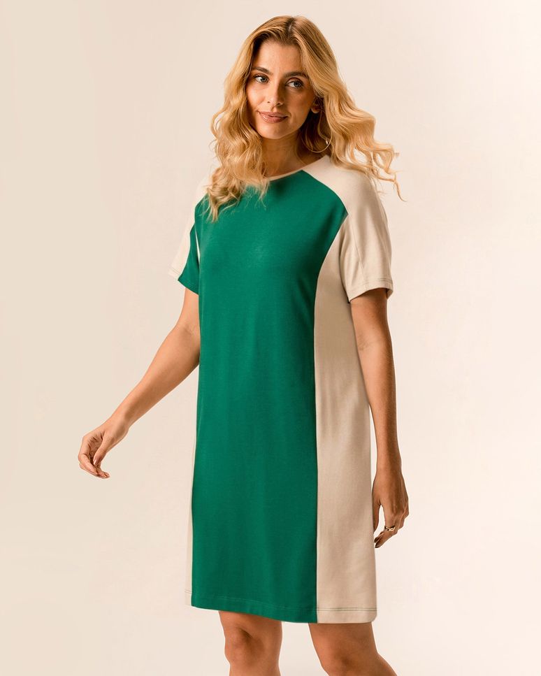 Vestido Feminino Evasê Recorte Frontal Contraste Em Moletinho De Viscose