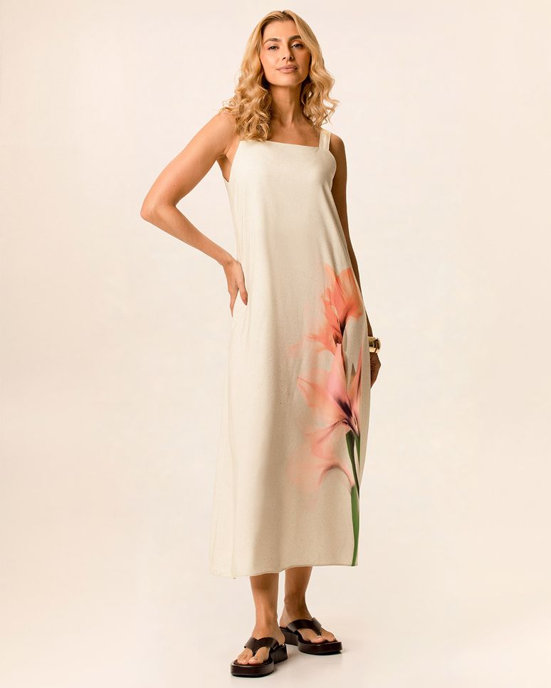 Vestido Midi Feminino Reto Estampa Digital Em Viscose
