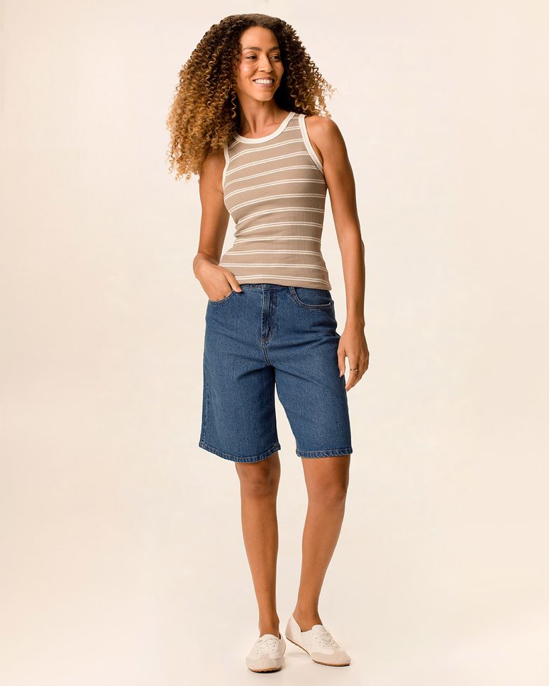 Bermuda Feminina Jorts Cintura Média Em Jeans Com Elastano