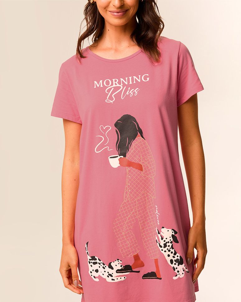 Camisola Feminina Manga Curta Estampa Frontal Em Meia Malha 100% Algodão