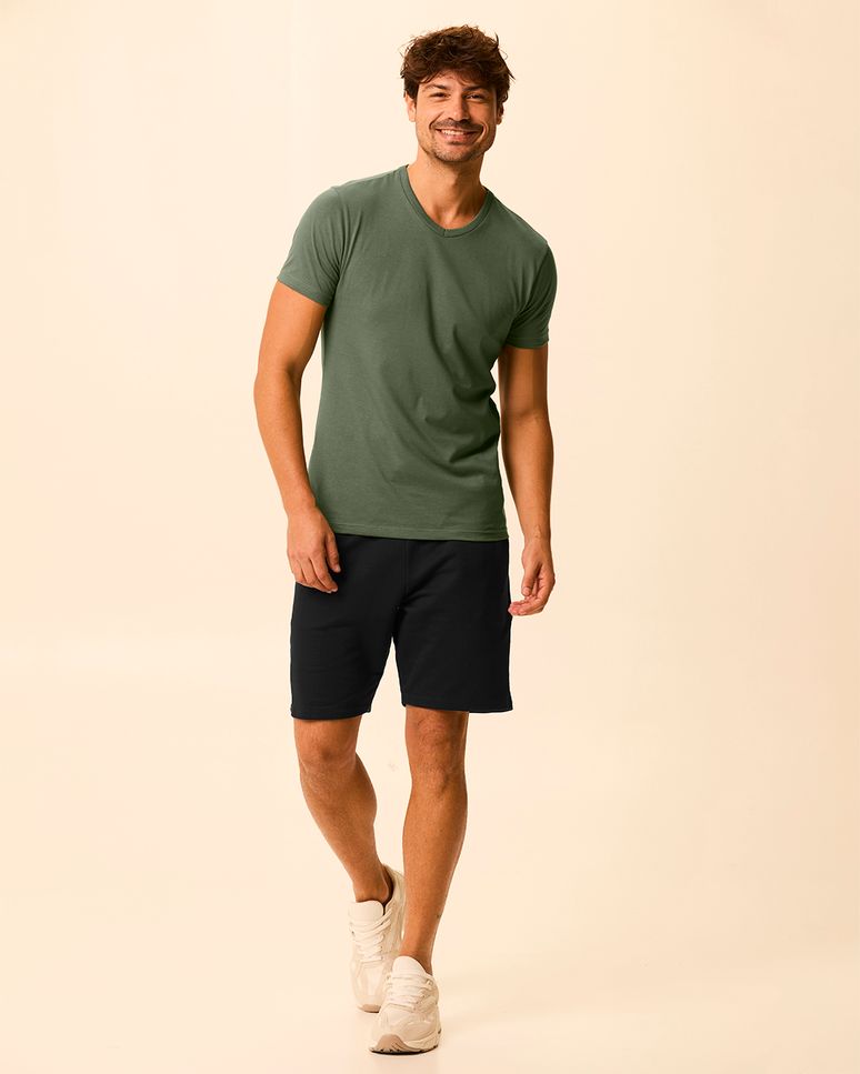 Bermuda Básica Masculina Comfort Bolso Costas Em Moletom