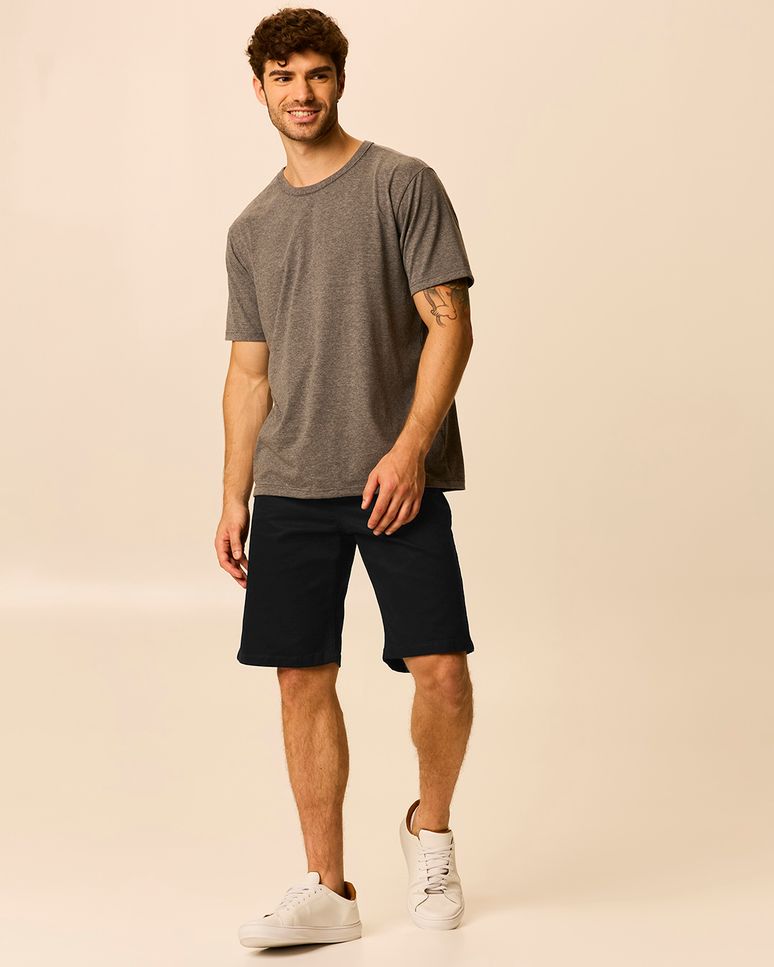 Bermuda Masculina Tradicional Bolso Funcional Em Sarja Com Elastano