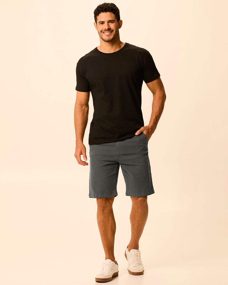Bermuda Masculina Slim Cintura Média Bolso Funcional Em Sarja Com Elastano