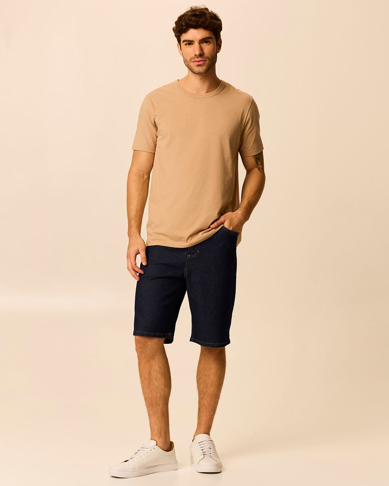 Bermuda Masculina Tradicional Cintura Média Em Jeans Com Elastano