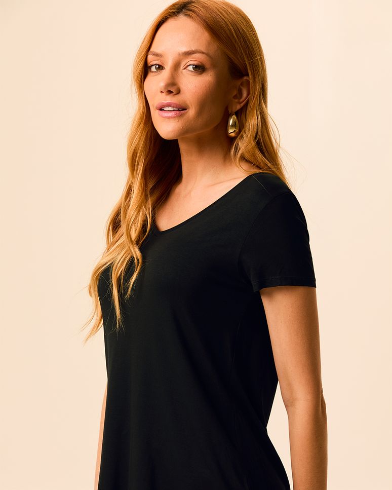 Blusa Básica Feminina Mullet Decote V Em Viscose Stretch