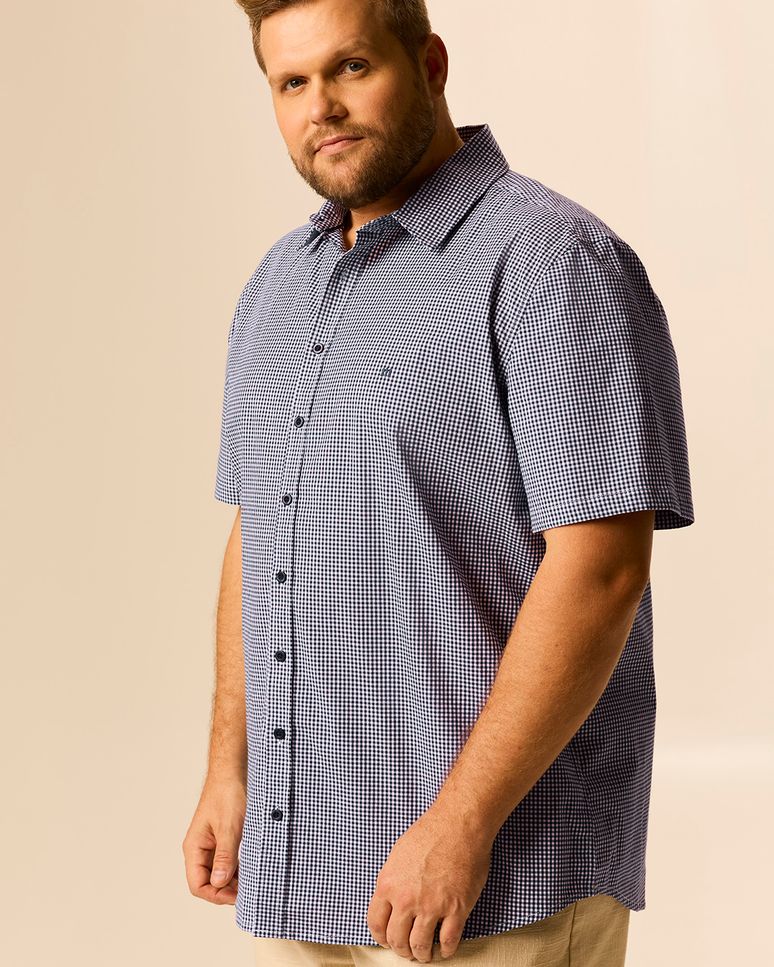 Camisa Masculina Plus Size Regular Manga Curta Em Algodão Com Elastano