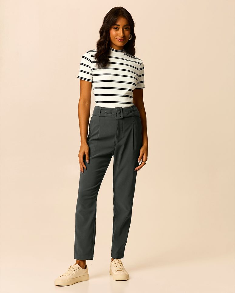 Blusa Feminina Slim Golinha Alta Em Ribana Listrada
