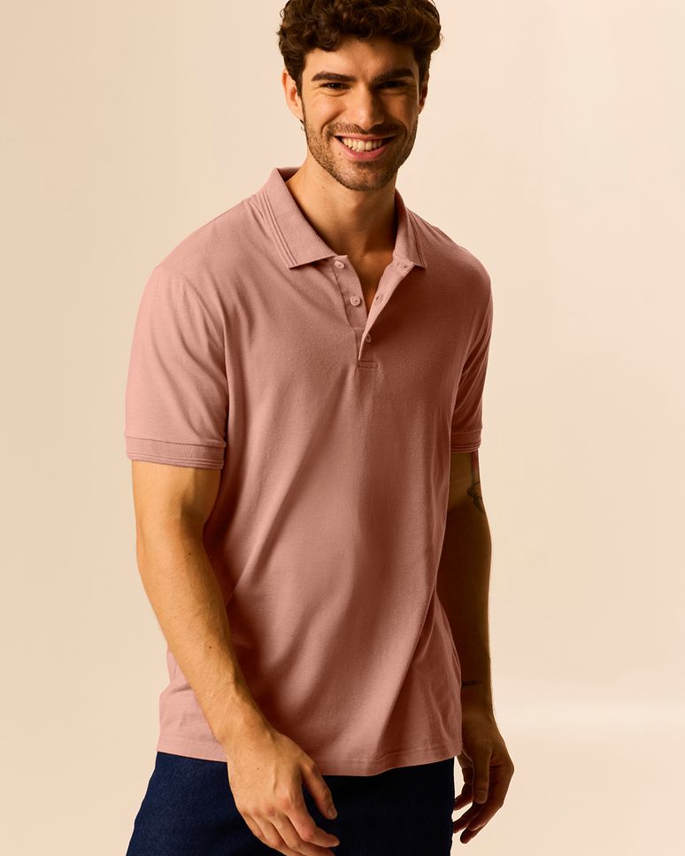 Camisa Polo Masculina Regular Peitilho Frontal Em Malha Linho