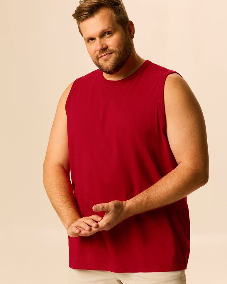 Regata Básica Masculina Plus Size Decote Redondo Alça Larga Em Algodão