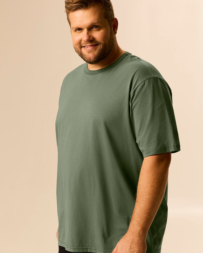 Camiseta Essencial Masculina Plus Size Etiqueta Estampada Em Algodão