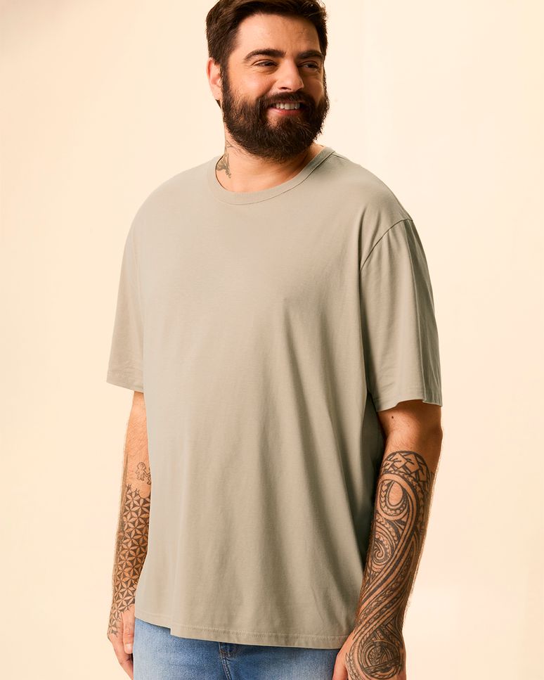 Camiseta Essencial Masculina Plus Size Etiqueta Estampada Em Algodão