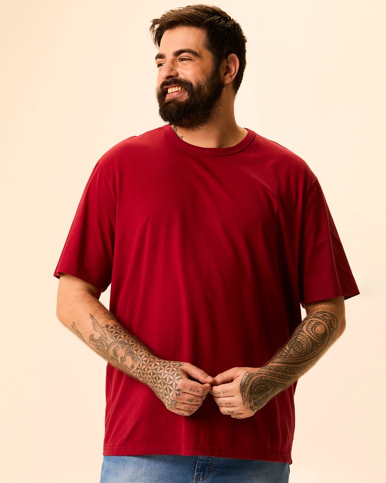 Camiseta Essencial Masculina Plus Size Etiqueta Estampada Em Algodão
