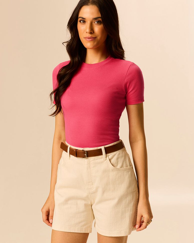 Blusa Básica Feminina Decote Redondo Em Ribana