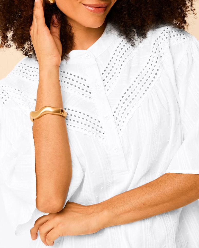 Blusa Bata Feminina Botões Frontais Manga 3/4 Em Algodão Leve