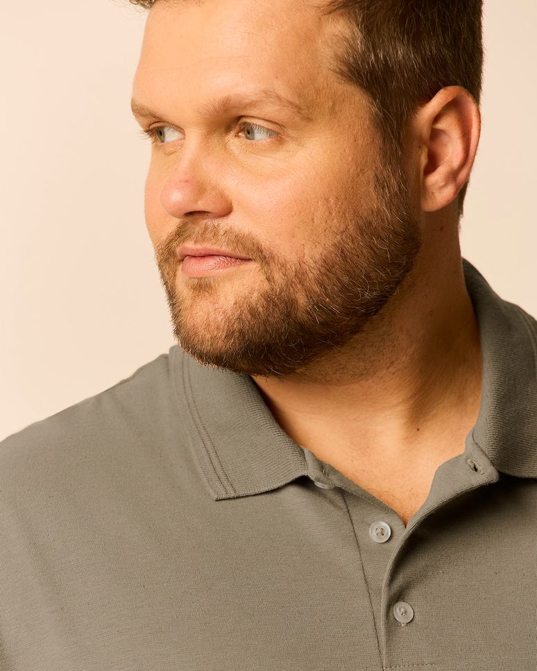 Camisa Polo Masculina Plus Size Regular Peitilho Frontal Em Malha Linho