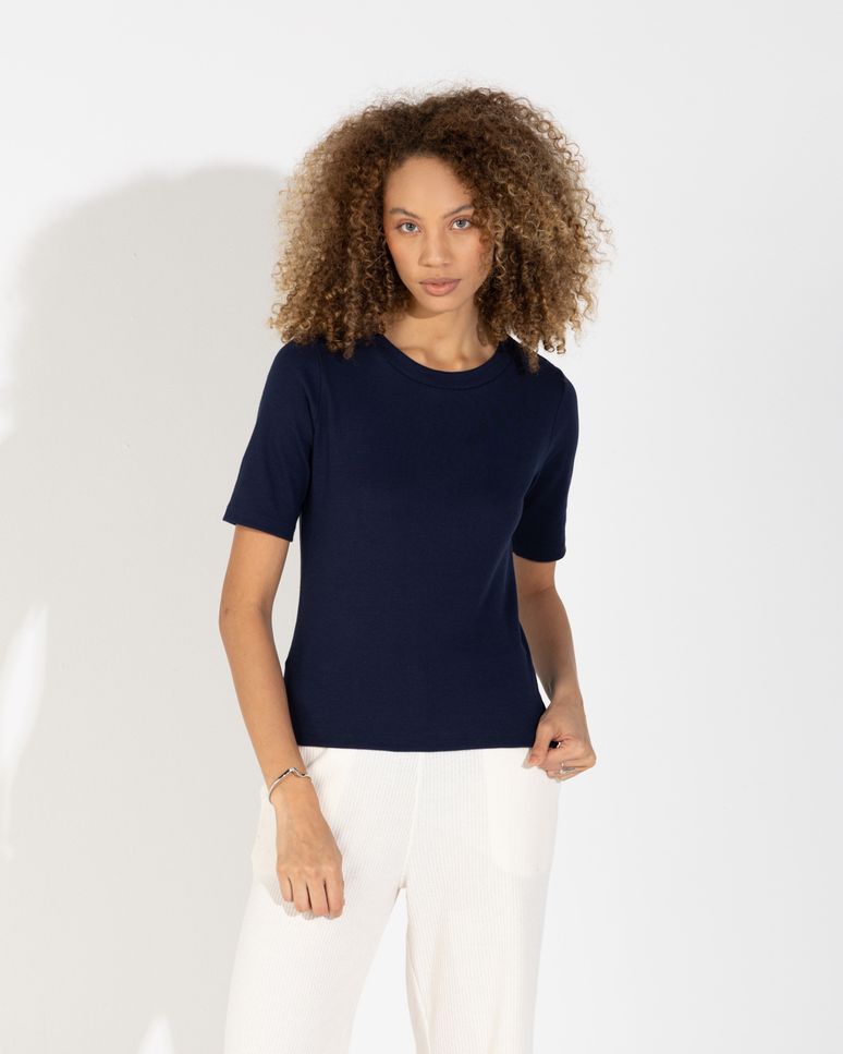 Blusa Algodão Canelado Manga Curta Feminina