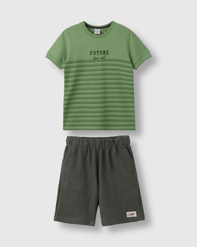 Conjunto Menino Camiseta Listrada Future For All Em Algodão - Carinhoso