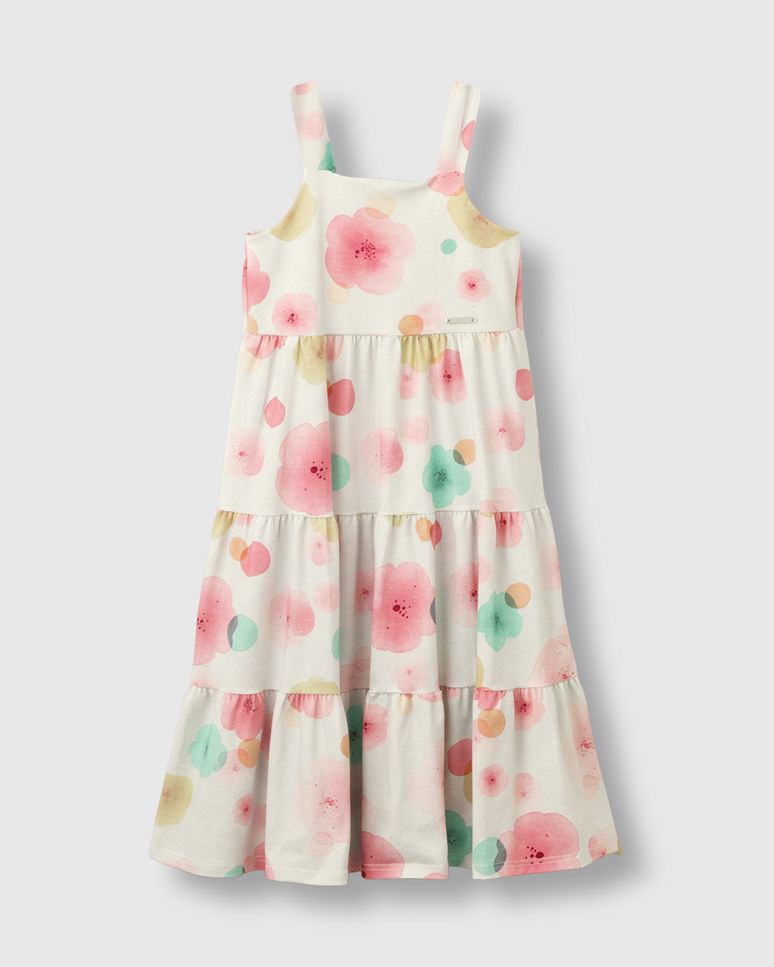 Vestido Menina Midi Marias Costas Com Aplique Laço Em Algodão - Carinhoso