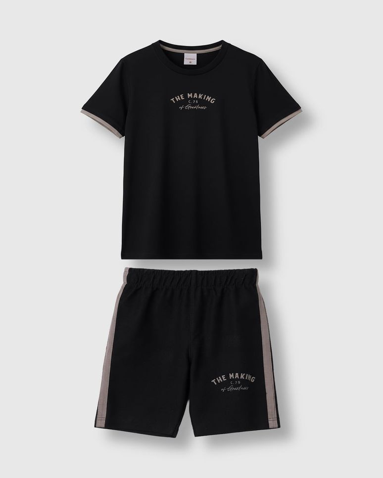 Conjunto Menino Camiseta Estampa Puff E Bermuda Listrado Lateral - Carinhoso