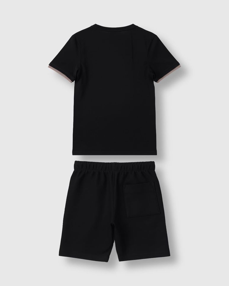 Conjunto Menino Camiseta Estampa Puff E Bermuda Listrado Lateral - Carinhoso