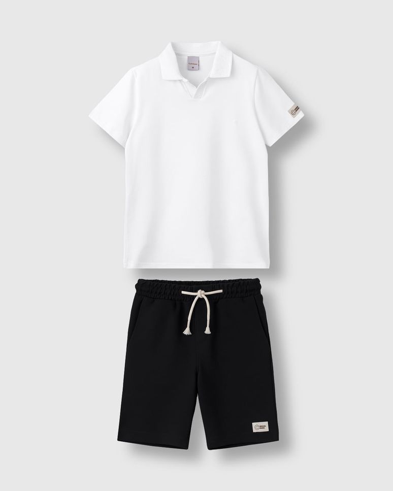 Conjunto Menino Camisa Polo Peitilho E Bermuda Em Moletom Sarjado - Carinhoso