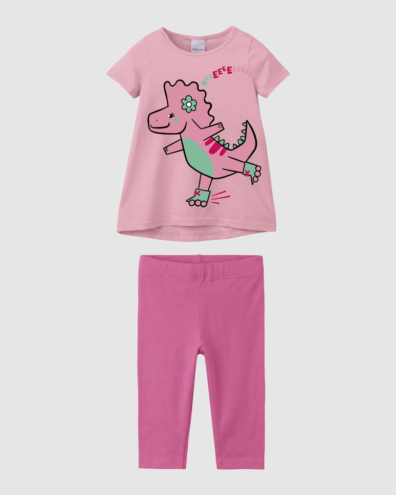 Conjunto Infantil Menina Blusa Estampa Dinossauro Weee Em Algodão Malwee Kids