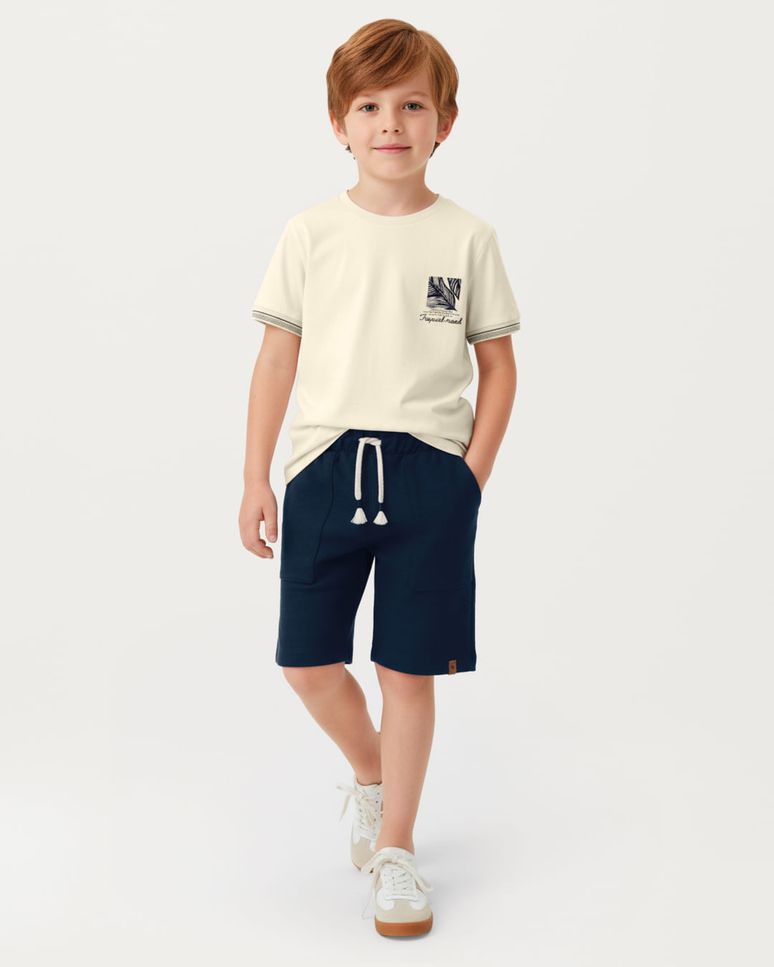 Conjunto Menino Bermuda Bolso Funcional Em Moletinho Flamê - Carinhoso
