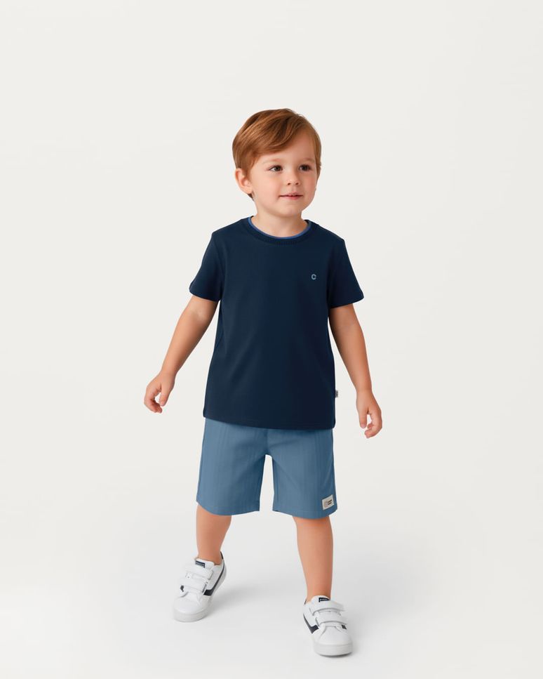 Conjunto Menino Camiseta E Bermuda Linho Texturizado - Carinhoso