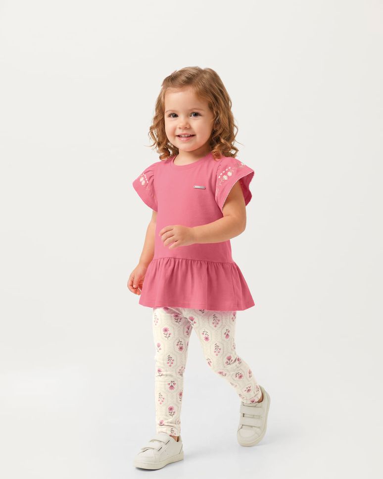 Conjunto Menina Blusa Babados E Calça Legging Em Algodão - Carinhoso