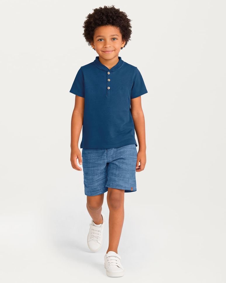 Conjunto Menino Camiseta Com Peitilho Frontal E Bermuda - Carinhoso